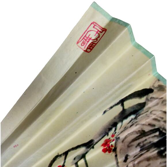 Chinese Folding Hand Fan Dove Floral CAAC VTG Decor 🕊️🌸 - Picture 8 of 16